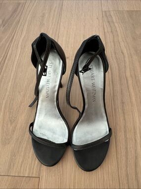 Stuart Weitzman Black Open-Toe Ankle-Strap Heels